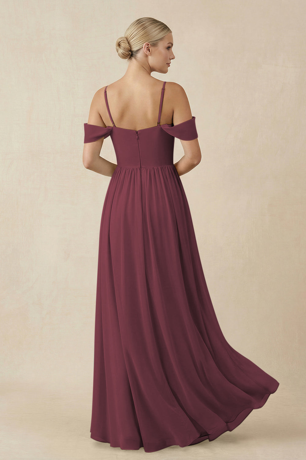 Off-the-Shoulder Sweetheart A-Line Chiffon Bridesmaid Dress in Desert Rose