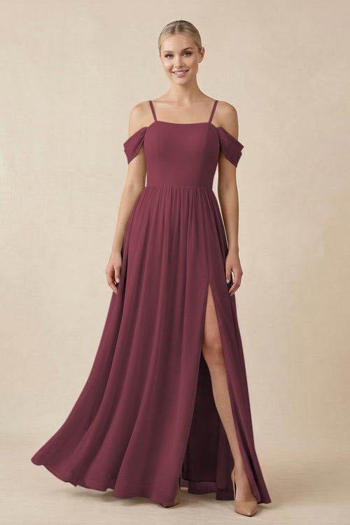 Desert Rose Off-the-Shoulder Sweetheart A-Line Chiffon Bridesmaid Dress | KISSBRIDAL