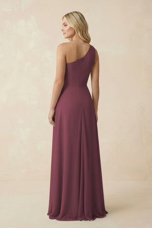 Desert Rose One-Shoulder Ruched A-Line Chiffon Bridesmaid Dress (2) | KISSBRIDAL