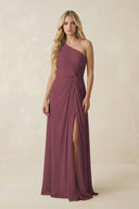 Desert Rose One-Shoulder Ruched A-Line Chiffon Bridesmaid Dress | KISSBRIDAL