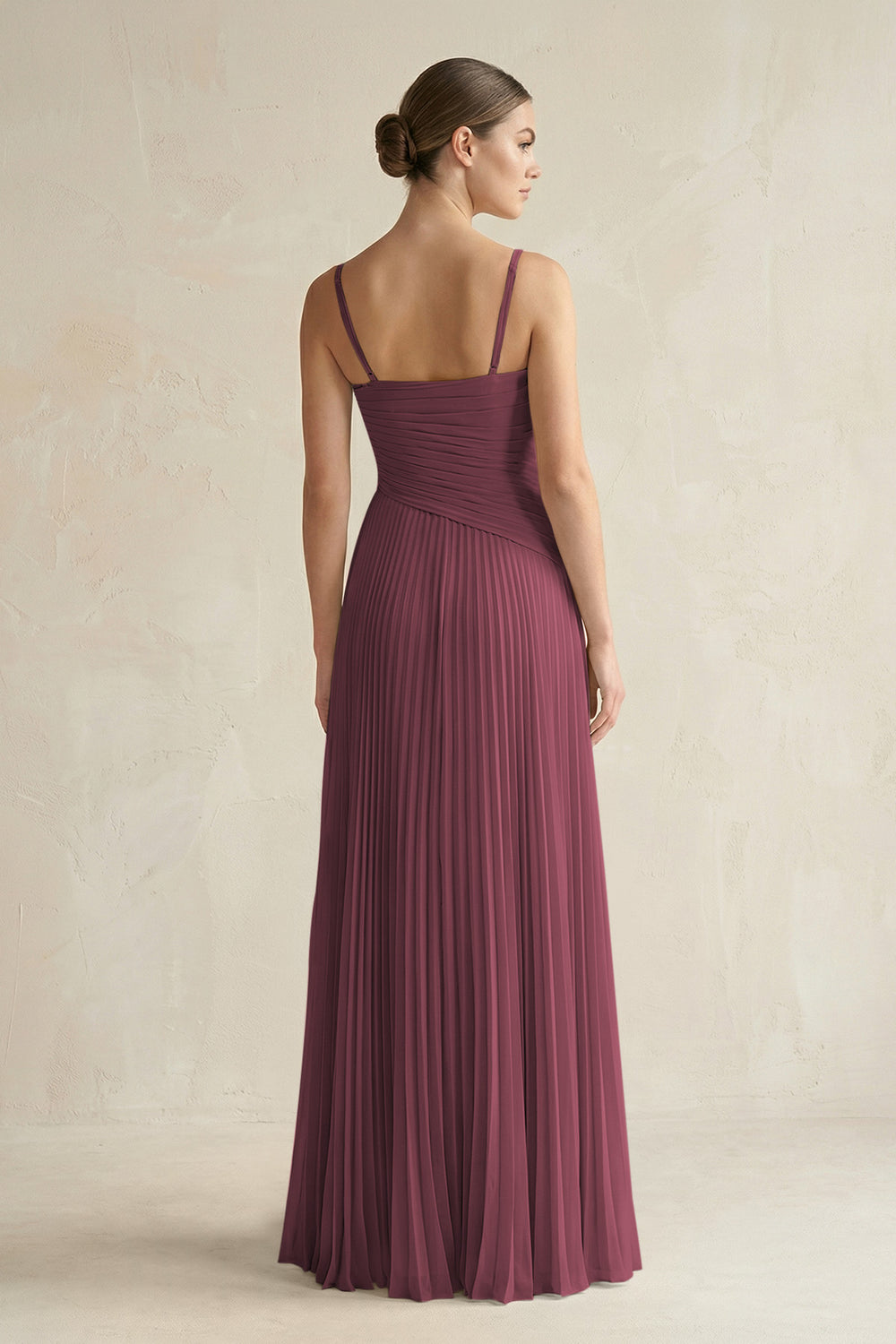 Pleated A-Line Long Chiffon Bridesmaid Dress in Desert Rose