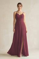 Desert Rose Pleated A-Line Long Chiffon Bridesmaid Dress | KISSBRIDAL