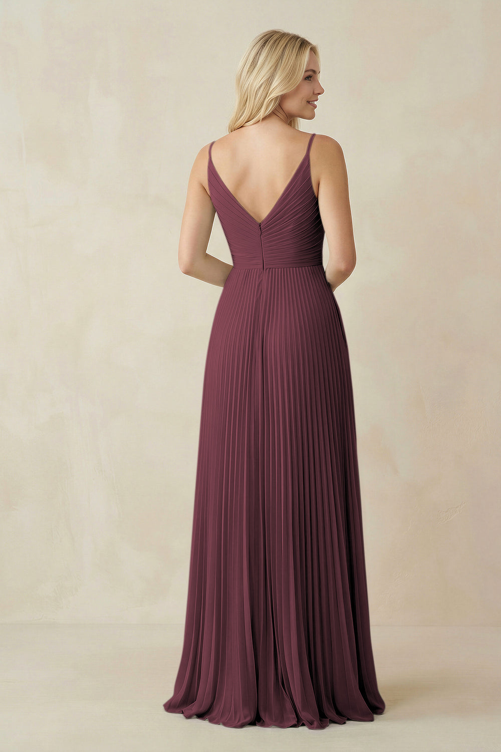 Pleated V-Neck A-Line Chiffon Bridesmaid Dress in Desert Rose