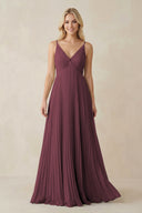Desert Rose Pleated V-Neck A-Line Chiffon Bridesmaid Dress | KISSBRIDAL