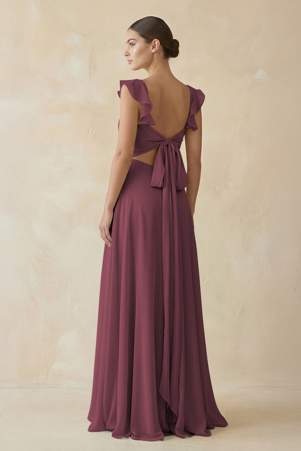 Desert Rose Ruffled Chiffon A-Line Long Bridesmaid Dress (2) | KISSBRIDAL
