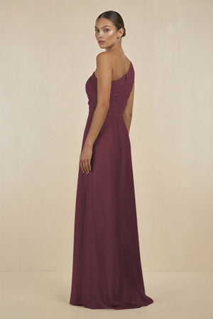 Desert Rose Ruffled One-Shoulder Pleated Sheath Bridesmaid Dress (2) | KISSBRIDAL