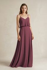 Desert Rose Ruffled Spaghetti Strap A-Line Chiffon Bridesmaid Dress in Desert Rose | KISSBRIDAL