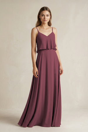 Desert Rose Ruffled Spaghetti Strap A-Line Chiffon Bridesmaid Dress in Desert Rose | KISSBRIDAL