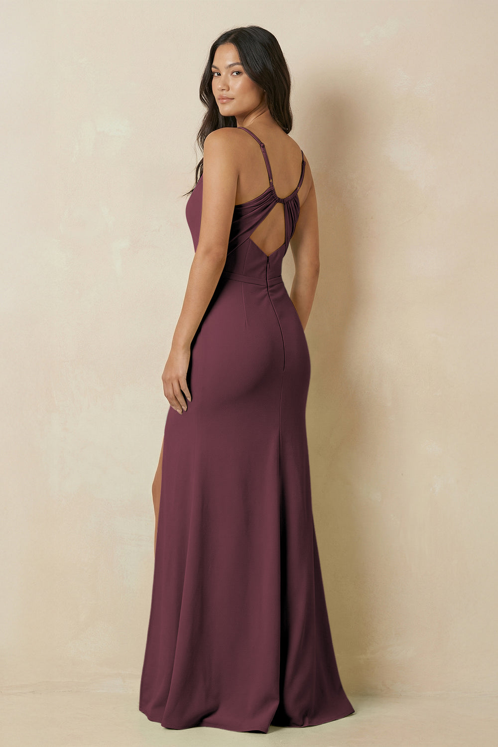 Sheath Cami Strap Chiffon Bridesmaid Dress with Slit in Desert Rose