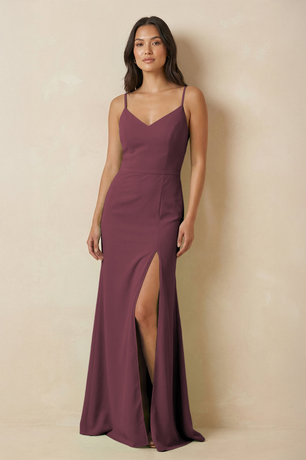 Sheath Cami Strap Chiffon Bridesmaid Dress with Slit in Desert Rose