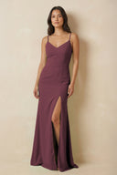 Desert Rose Sheath Cami Strap Chiffon Bridesmaid Dress with Slit | KISSBRIDAL