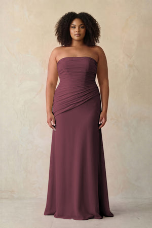 Desert Rose Sheath Chiffon Strapless Pleated Bridesmaid Dress (3) [sizeplus] | KISSBRIDAL
