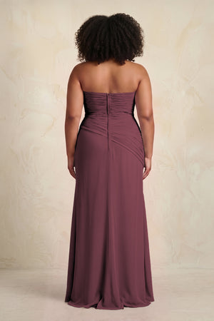 Desert Rose Sheath Chiffon Strapless Pleated Bridesmaid Dress (4) [sizeplus] | KISSBRIDAL