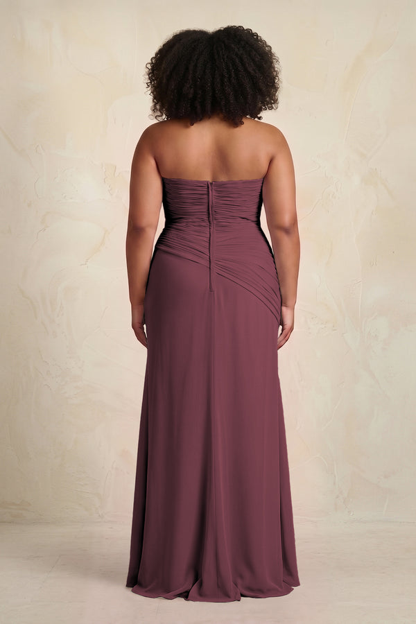 Desert Rose Sheath Chiffon Strapless Pleated Bridesmaid Dress (4) [sizeplus] | KISSBRIDAL