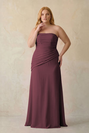 Desert Rose Sheath Chiffon Strapless Pleated Bridesmaid Dress [sizeplus] | KISSBRIDAL