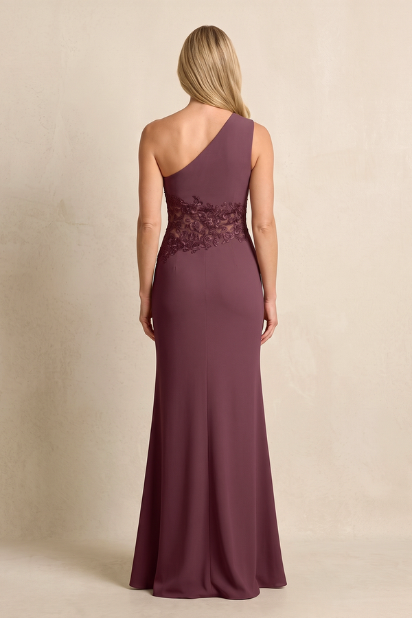 Desert Rose Sheath One-Shoulder Chiffon Embroidered Mother of the Bride Dress (2) | KISSBRIDAL