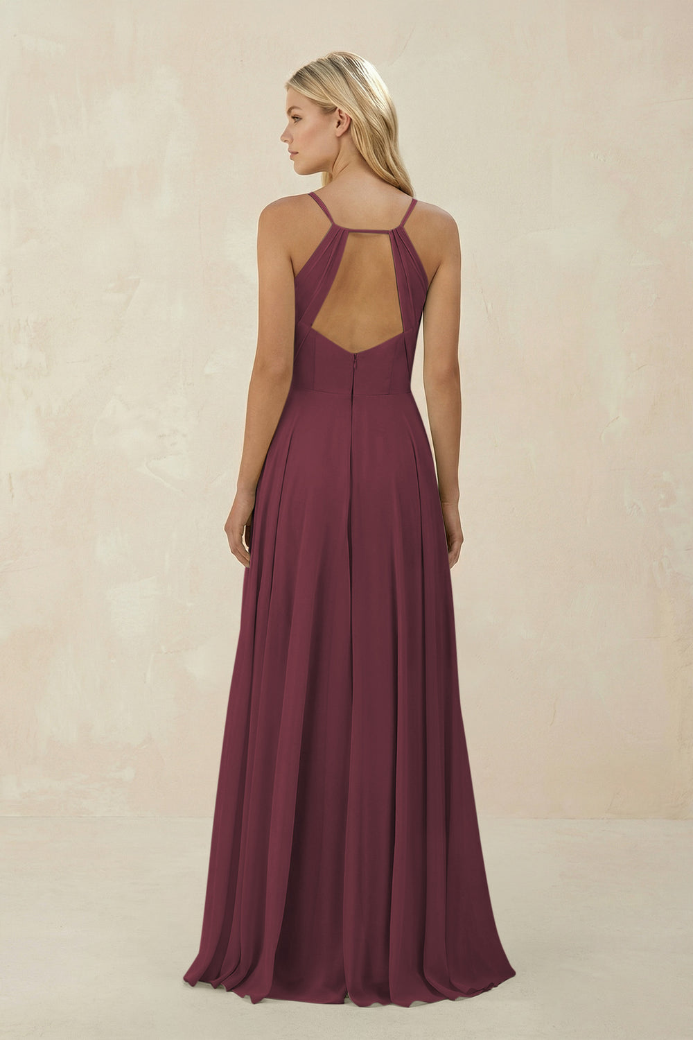 Spaghetti Strap A-Line Chiffon Bridesmaid Dress in Desert Rose