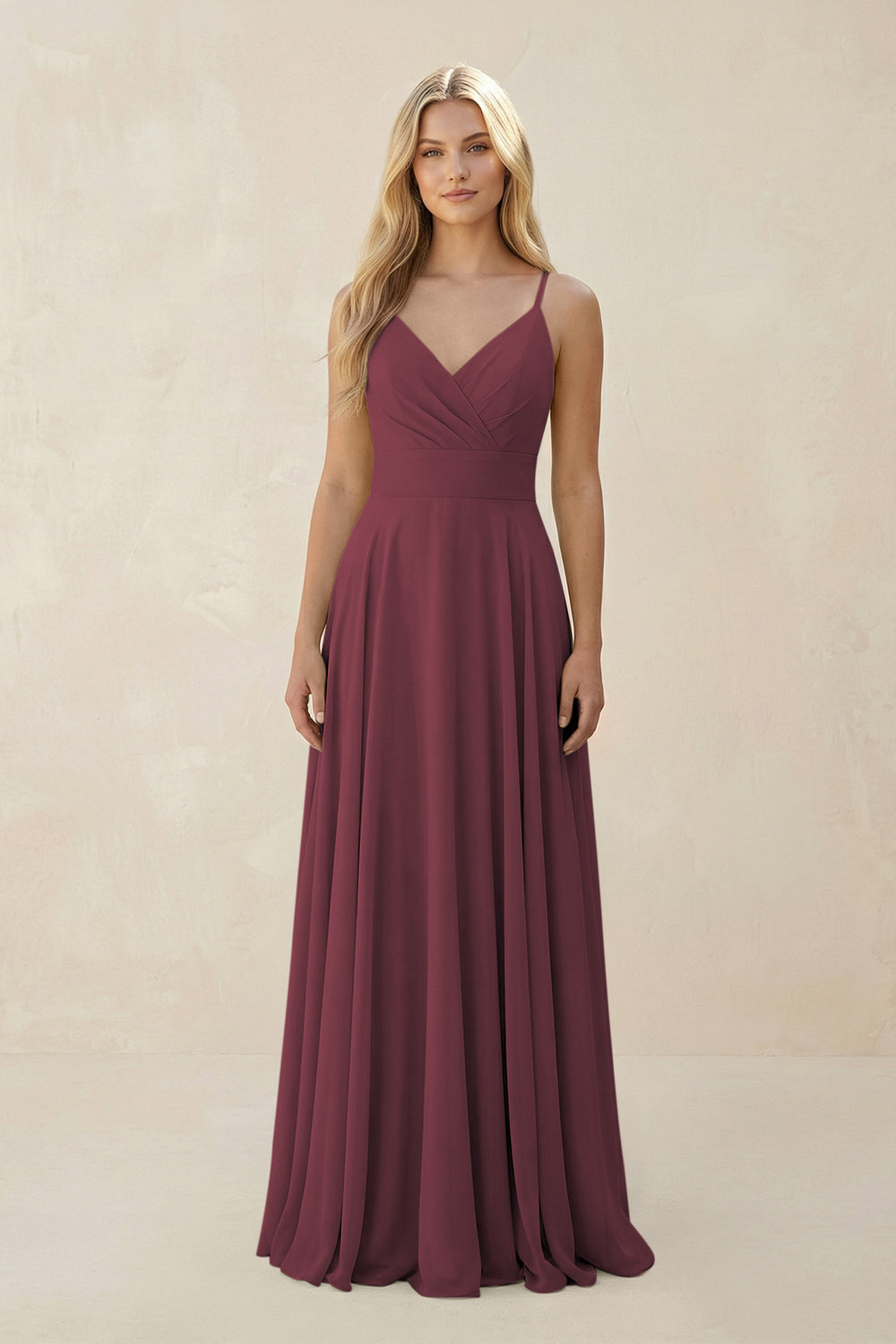 Spaghetti Strap A-Line Chiffon Bridesmaid Dress in Desert Rose