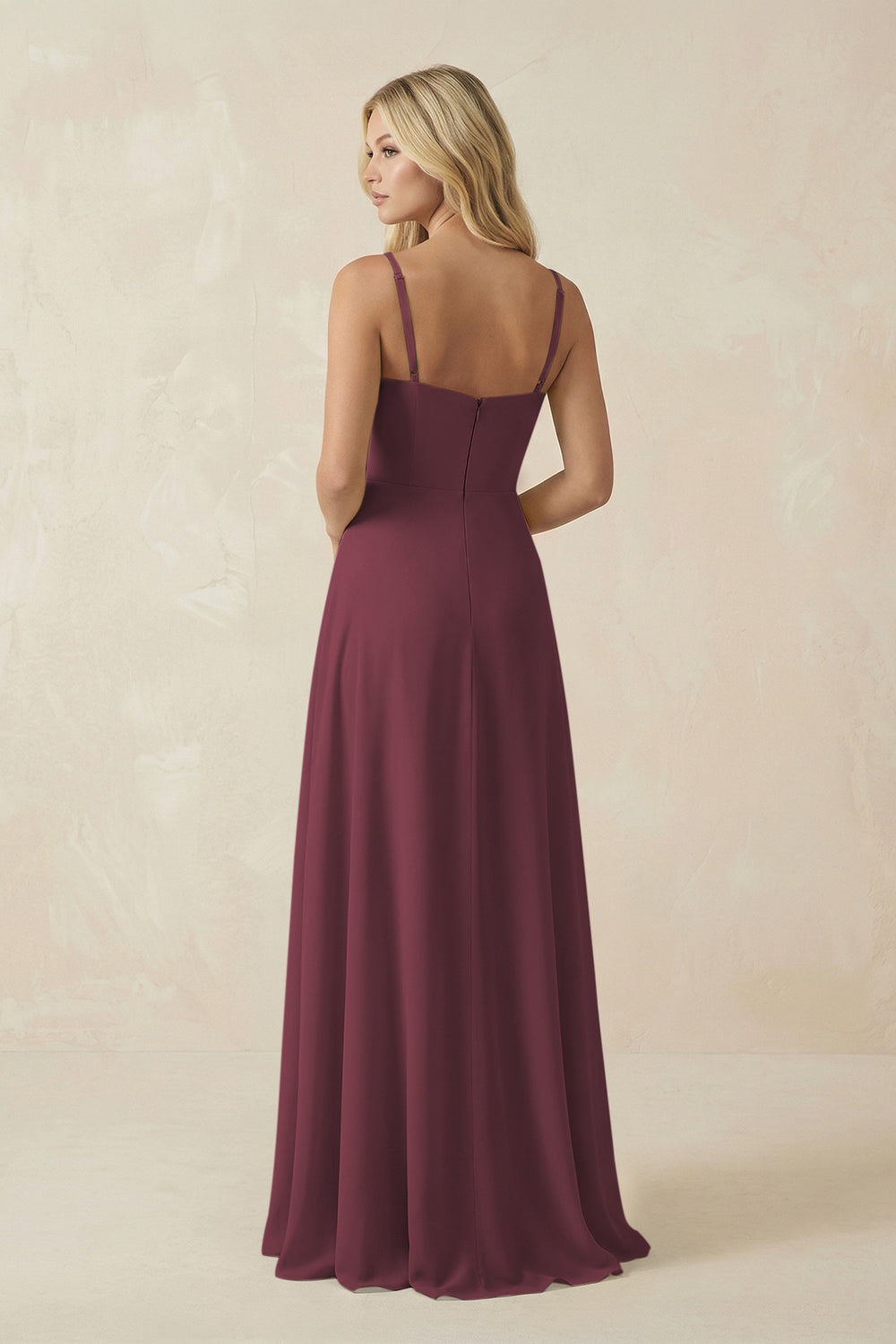 Spaghetti Strap Chiffon A-Line Bridesmaid Dress in Desert Rose