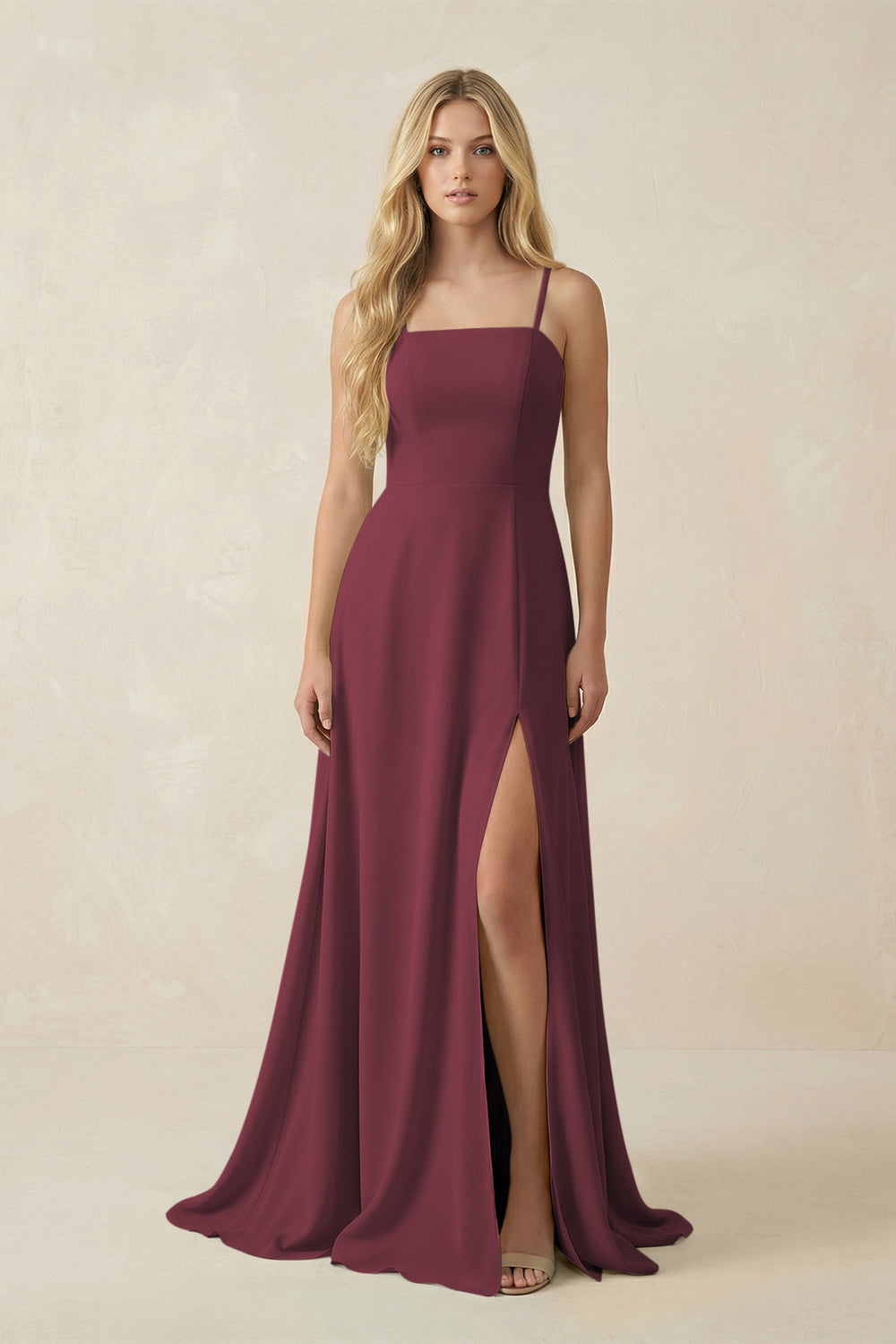 Spaghetti Strap Chiffon A-Line Bridesmaid Dress in Desert Rose
