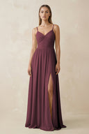 Desert Rose Spaghetti Strap Pleated A-Line Chiffon Bridesmaid Dress | KISSBRIDAL