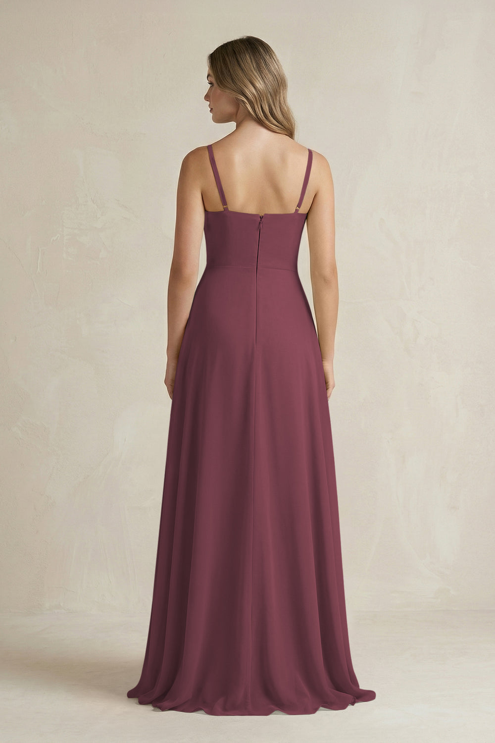 Spaghetti Strap Ruffled A-Line Chiffon Bridesmaid Dress in Desert Rose