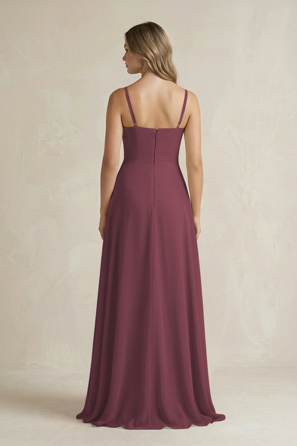 Desert Rose Spaghetti Strap Ruffled A-Line Chiffon Bridesmaid Dress (2) | KISSBRIDAL