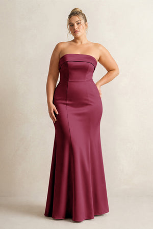 Desert Rose Strapless Satin Mermaid Bridesmaid Dress (3) [sizeplus] | KISSBRIDAL