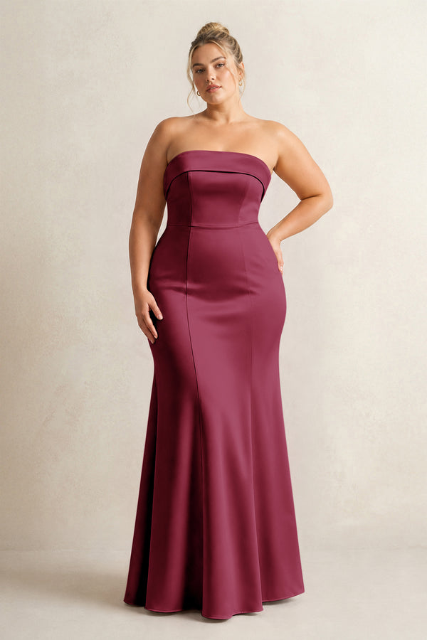 Desert Rose Strapless Satin Mermaid Bridesmaid Dress (3) [sizeplus] | KISSBRIDAL
