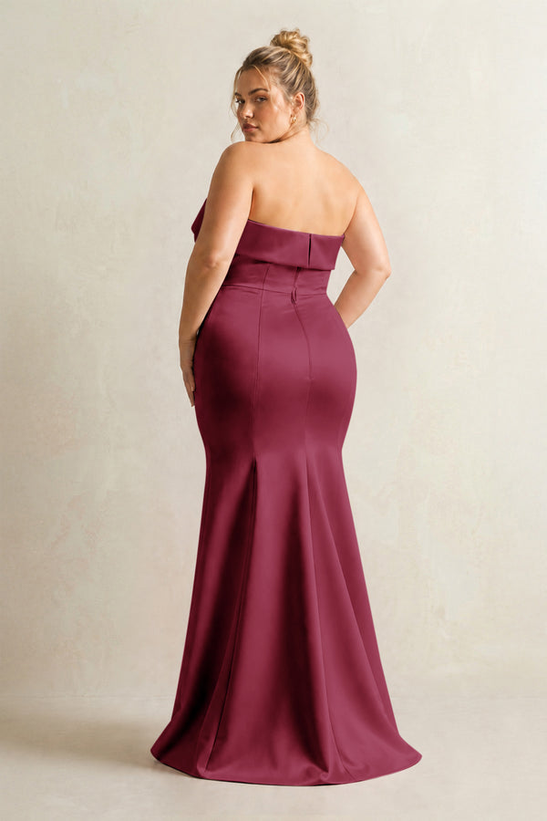 Desert Rose Strapless Satin Mermaid Bridesmaid Dress (4) [sizeplus] | KISSBRIDAL