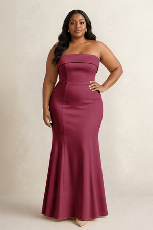 Desert Rose Strapless Satin Mermaid Bridesmaid Dress [sizeplus] | KISSBRIDAL