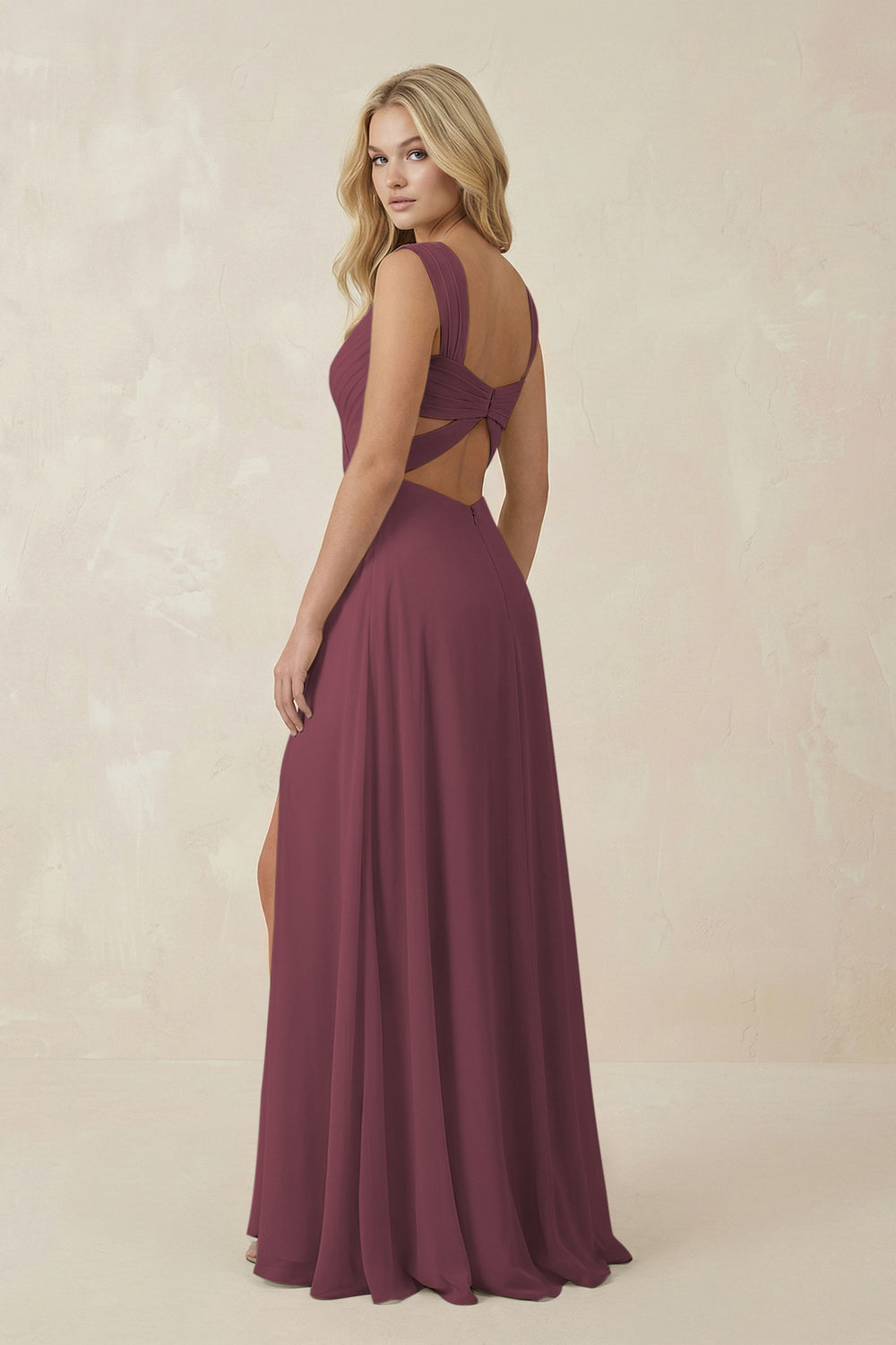 Sweetheart A-Line Chiffon Long Bridesmaid Dress in Desert Rose