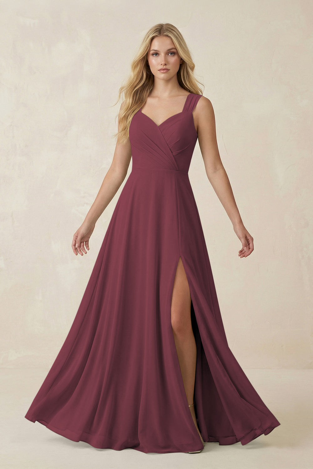 Sweetheart A-Line Chiffon Long Bridesmaid Dress in Desert Rose