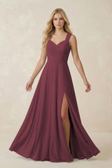Desert Rose Sweetheart A-Line Chiffon Long Bridesmaid Dress | KISSBRIDAL