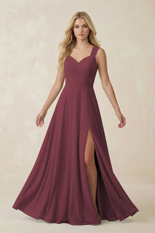 Desert Rose Sweetheart A-Line Chiffon Long Bridesmaid Dress | KISSBRIDAL