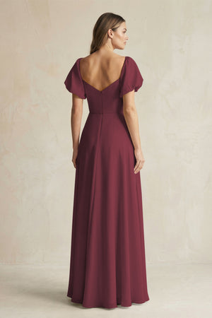 Desert Rose Sweetheart Puff Sleeve A-Line Chiffon Bridesmaid Dress (2) | KISSBRIDAL