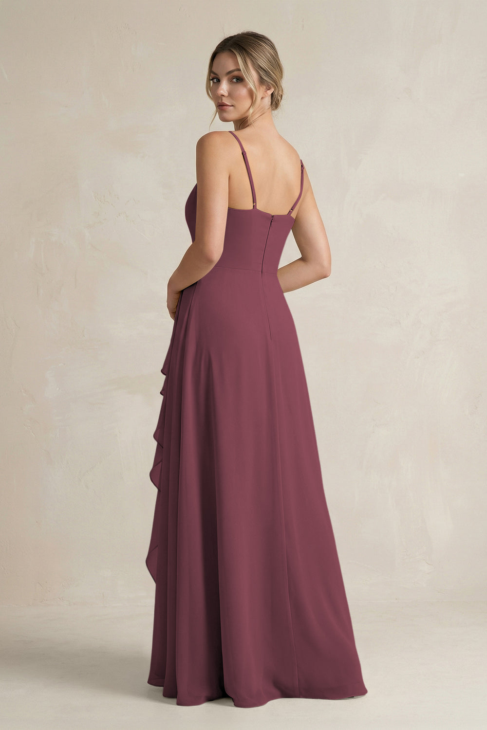 Sweetheart Ruffled A-Line Chiffon Bridesmaid Dress with Slit in Desert Rose