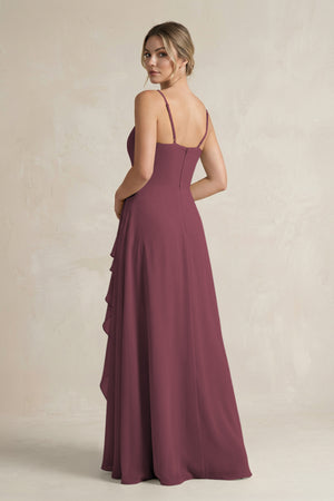 Desert Rose Sweetheart Ruffled A-Line Chiffon Bridesmaid Dress with Slit (2) | KISSBRIDAL