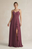 Desert Rose Sweetheart Ruffled A-Line Chiffon Bridesmaid Dress with Slit | KISSBRIDAL