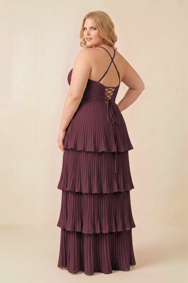 Desert Rose Tiered Pleated V-Neck A-Line Chiffon Bridesmaid Dress (4) [sizeplus] | KISSBRIDAL