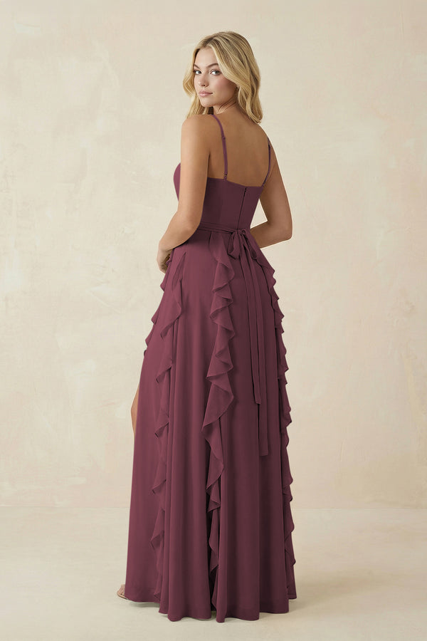 Desert Rose Tiered Ruffle A-Line Chiffon Bridesmaid Dress (2) | KISSBRIDAL