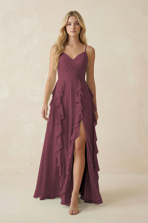Desert Rose Tiered Ruffle A-Line Chiffon Bridesmaid Dress | KISSBRIDAL