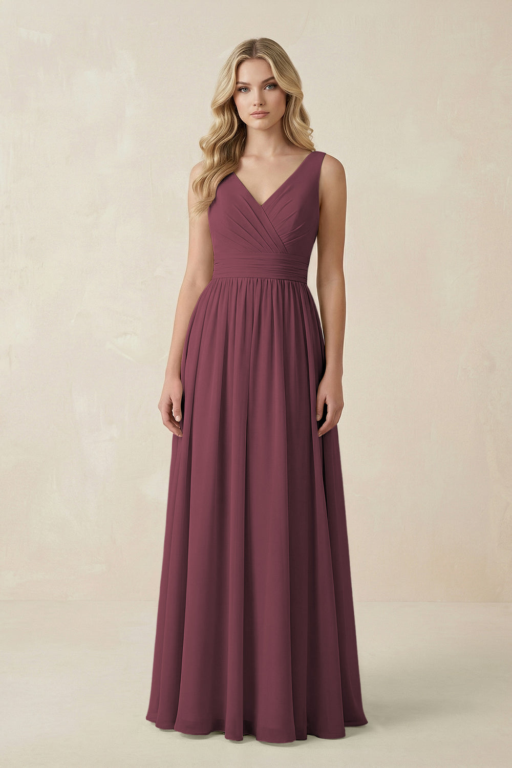 V-Neck A-Line Bridesmaid Dress with Back Bow in Desert Rose