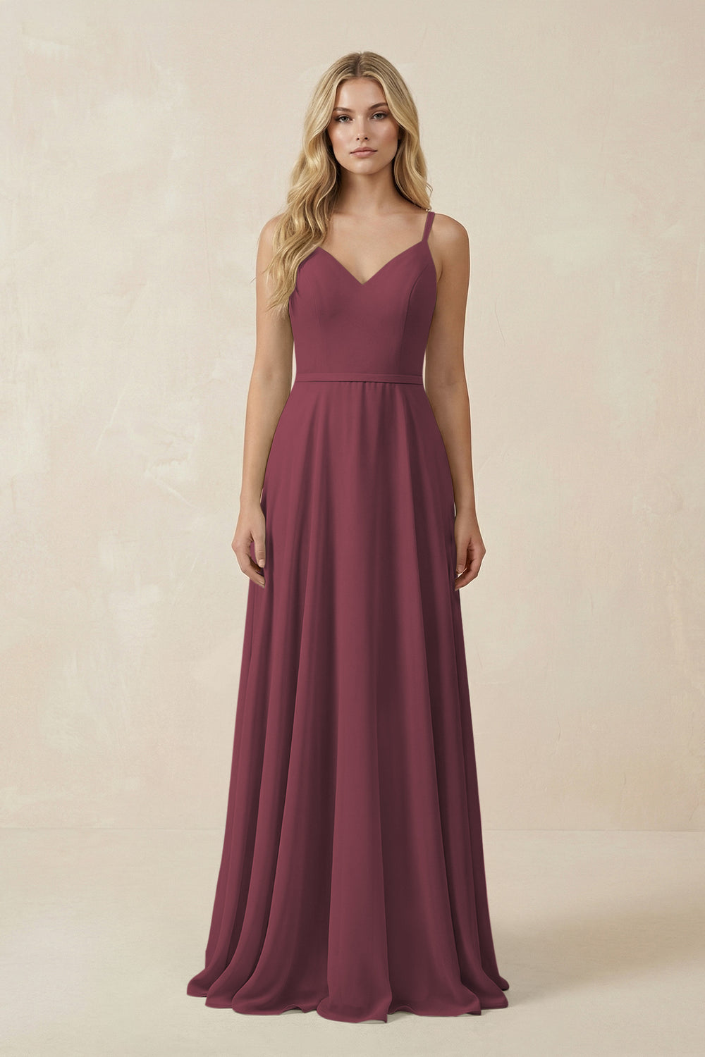 V-Neck A-Line Chiffon Bridesmaid Dress with Crisscross Back in Desert Rose