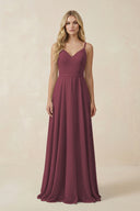 Desert Rose V-Neck A-Line Chiffon Bridesmaid Dress with Crisscross Back | KISSBRIDAL
