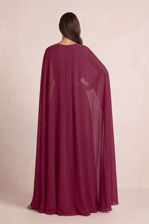 Desert Rose V-Neck A-Line Chiffon Mother of the Bride Dress With Cape Sleeves (2) | KISSBRIDAL
