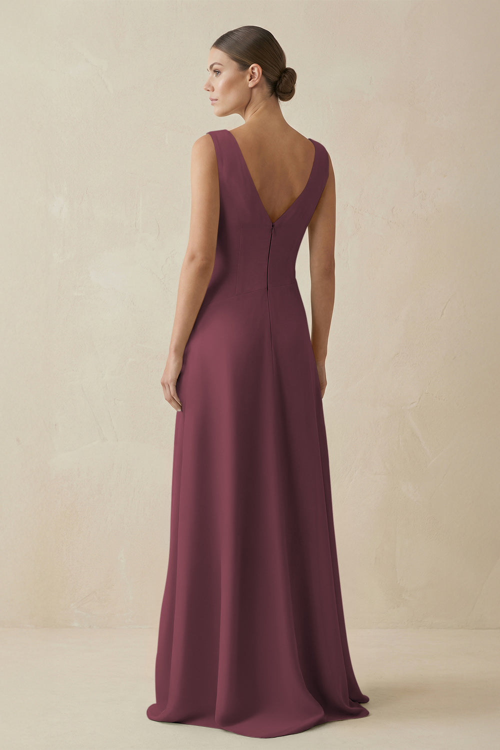 V-Neck A-Line Chiffon Ruffled Bridesmaid Dress in Desert Rose