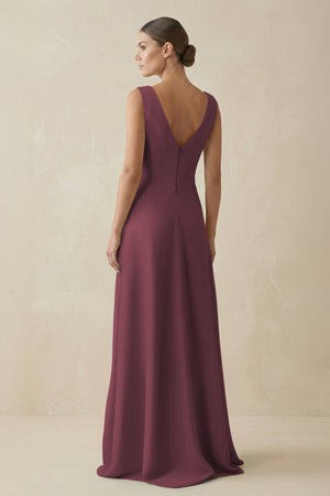 Desert Rose V-Neck A-Line Chiffon Ruffled Bridesmaid Dress (2) | KISSBRIDAL