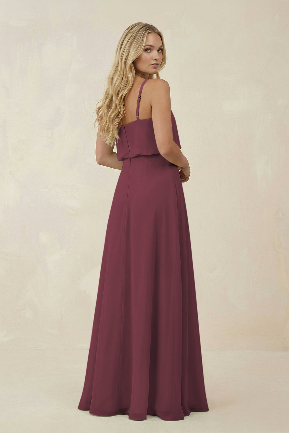 V-Neck Blouson A-Line Chiffon Bridesmaid Dress in Desert Rose