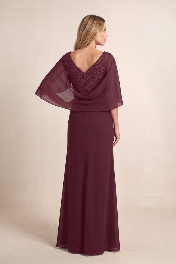 Desert Rose V-Neck Chiffon Sheath Mother of the Bride Dress With Embroidery (2) | KISSBRIDAL